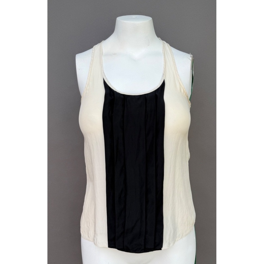 Parker Top Small Silk Scoop Neck Pullover Tank Racerback Cream Black Blouse